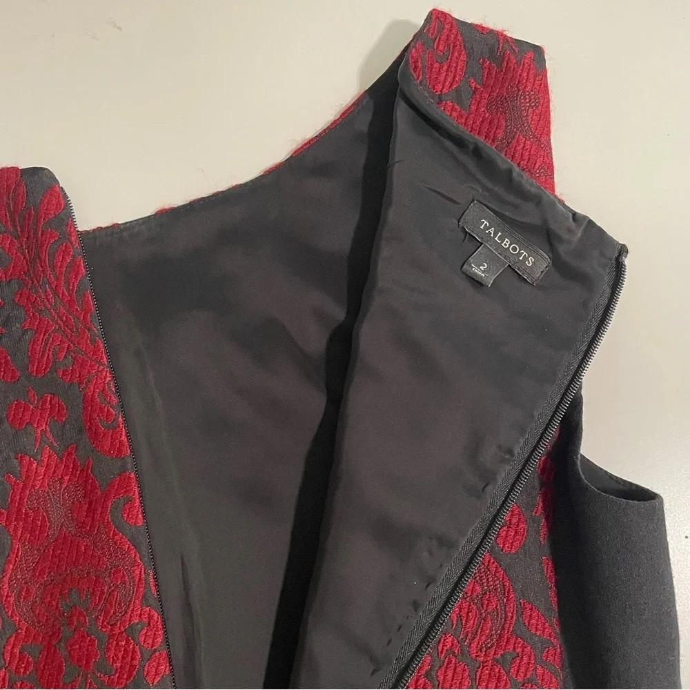 Talbots Dark Romantic Damask Dress Sleeveless Red & Black Size 2 Petite